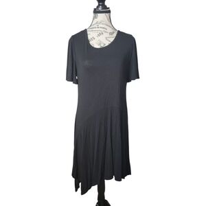 Umgee USA Womens Asymmetrical Midi Dress L Black Made in USA Stretch Bohoโ Chic
